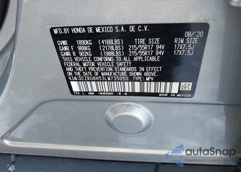 2020 Honda Hr-V Awd Ex from USA, damaged, VIN 3CZRU6H53LM735050